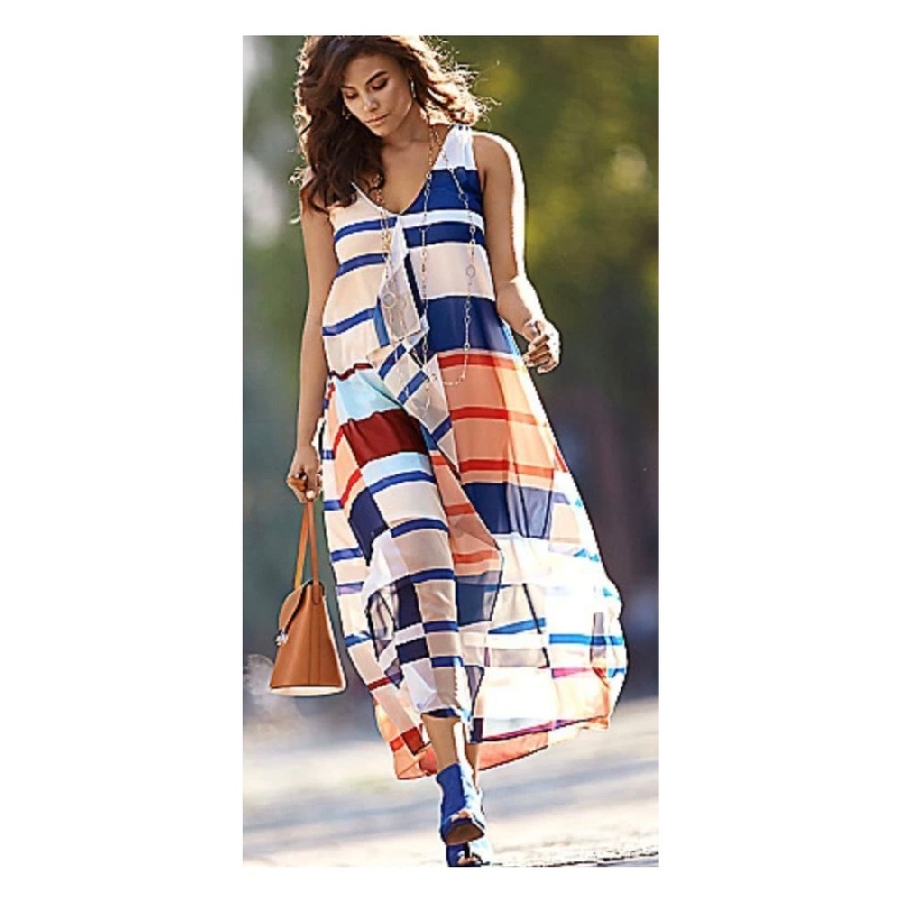 Lane Bryant Womens Dress Maxi handkerchief Striped Criss Cross Back Multi Color